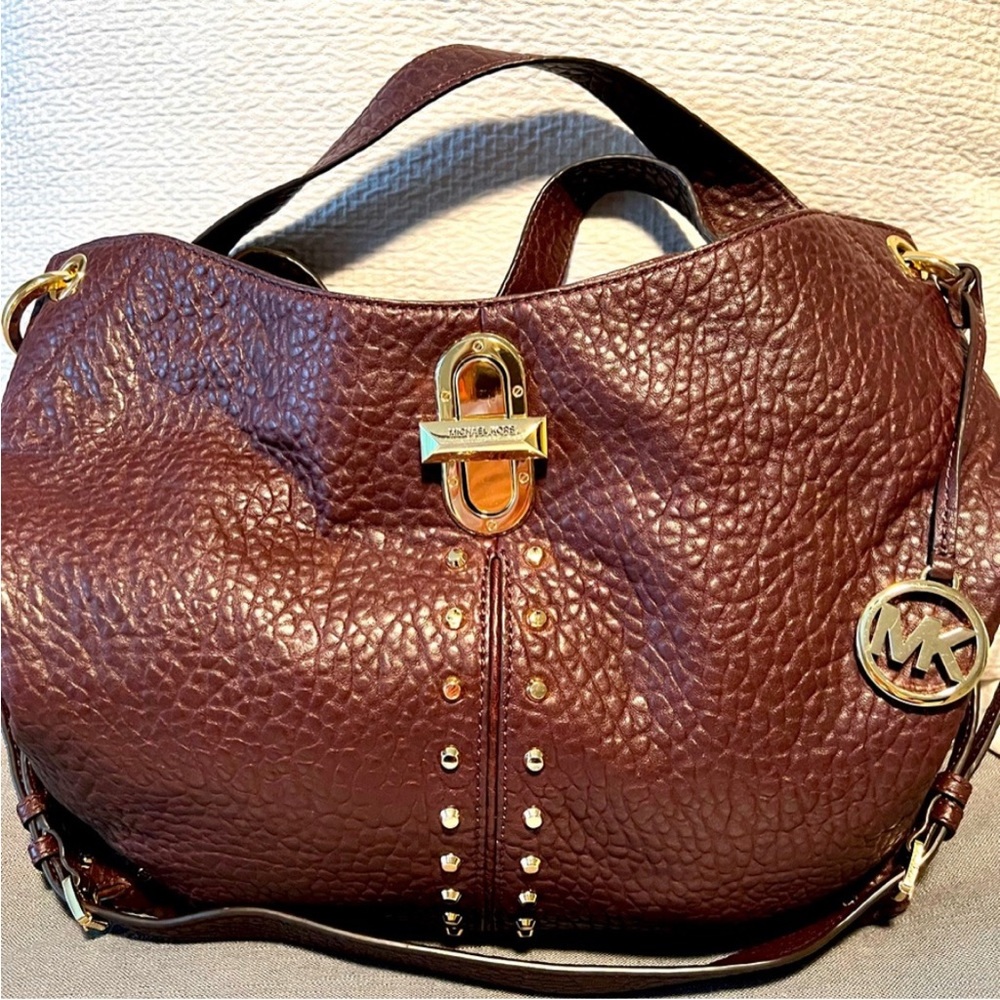 Michael Kors pebble soft burgundy tote. Mint condition. Sizes reflected in photo